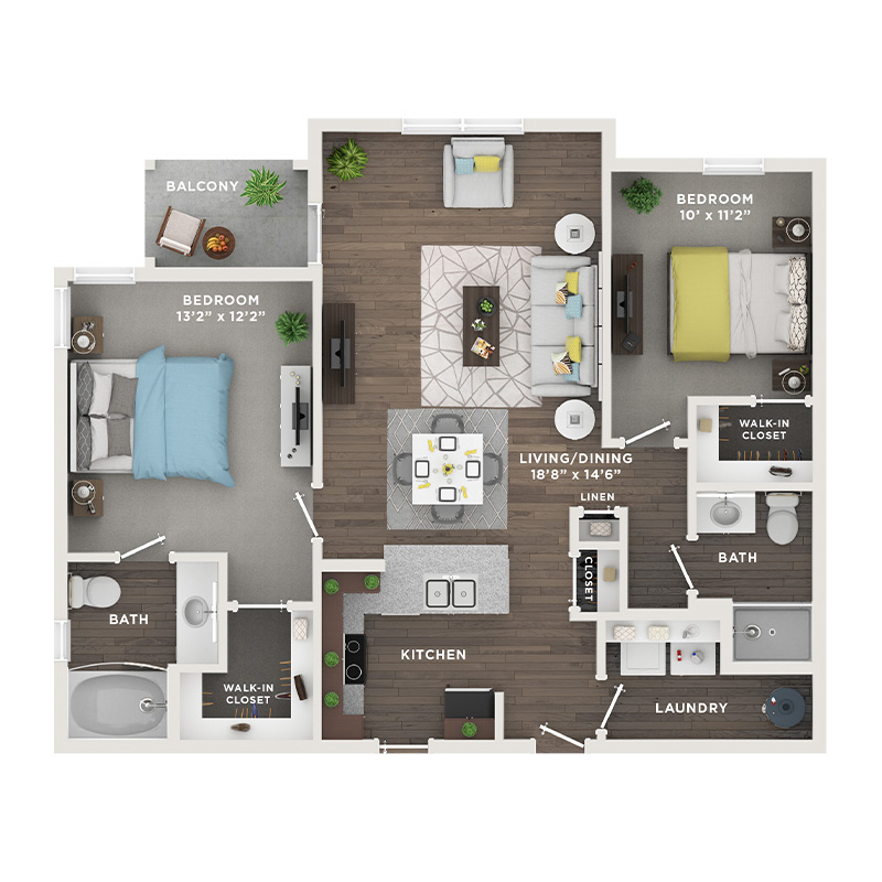 Two Bedroom, Two Bath (C5) Apartment Floor Plan